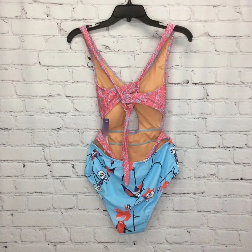 Mollybell Swimsuit Women’s Size S Beachwear One Piece Cutout Snake Print/Floral